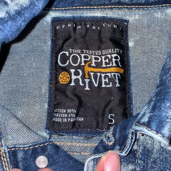 Copper Rivet Denim Jacket Men’s Size Small Acid Wash Jean jacket - Picture 4 of 6